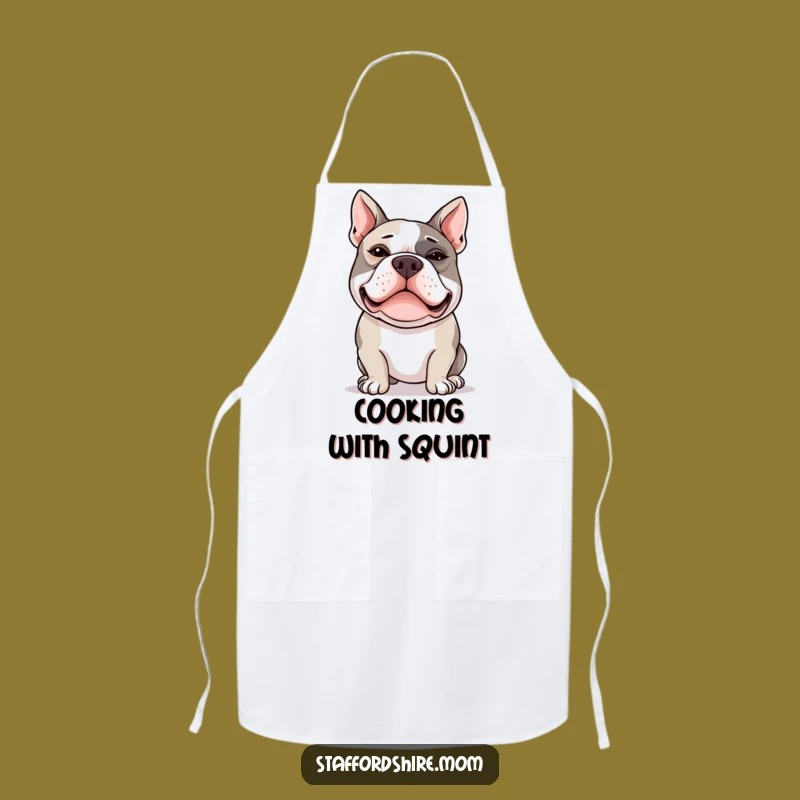 Funny Cross-Eyed Staffy Apron: Cook with Silly Staffordshire Bull Terrier Humor