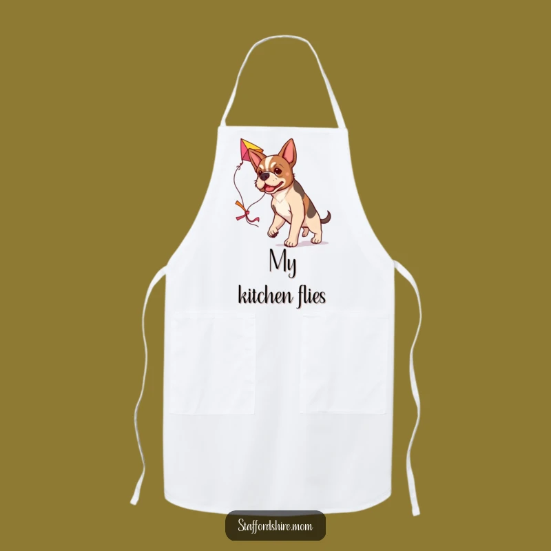 Funny Determined Staffy Apron, Kite-Flying Dog Kitchen Wear, Ambitious Chef Gift