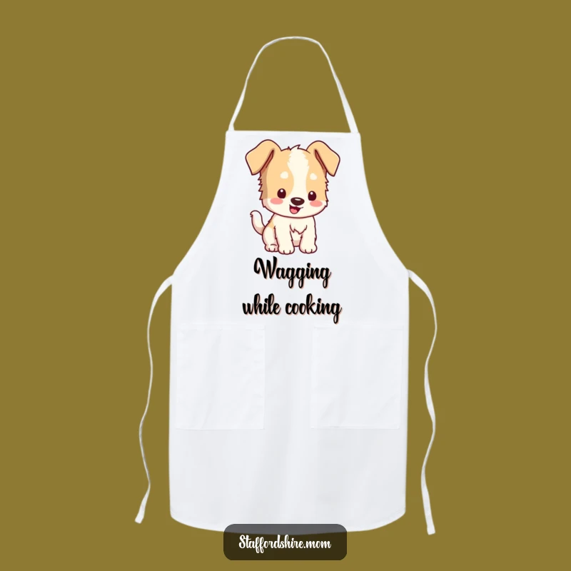 Funny Kawaii Staffordshire Apron - Floppy Ears Wagging Tail, Kitchen Fun!