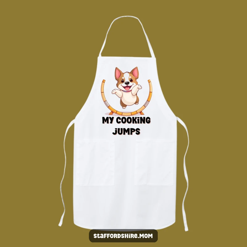 Funny Playful Staffy Apron, Jumping Dog Kitchen Wear, Energetic Chef Gift