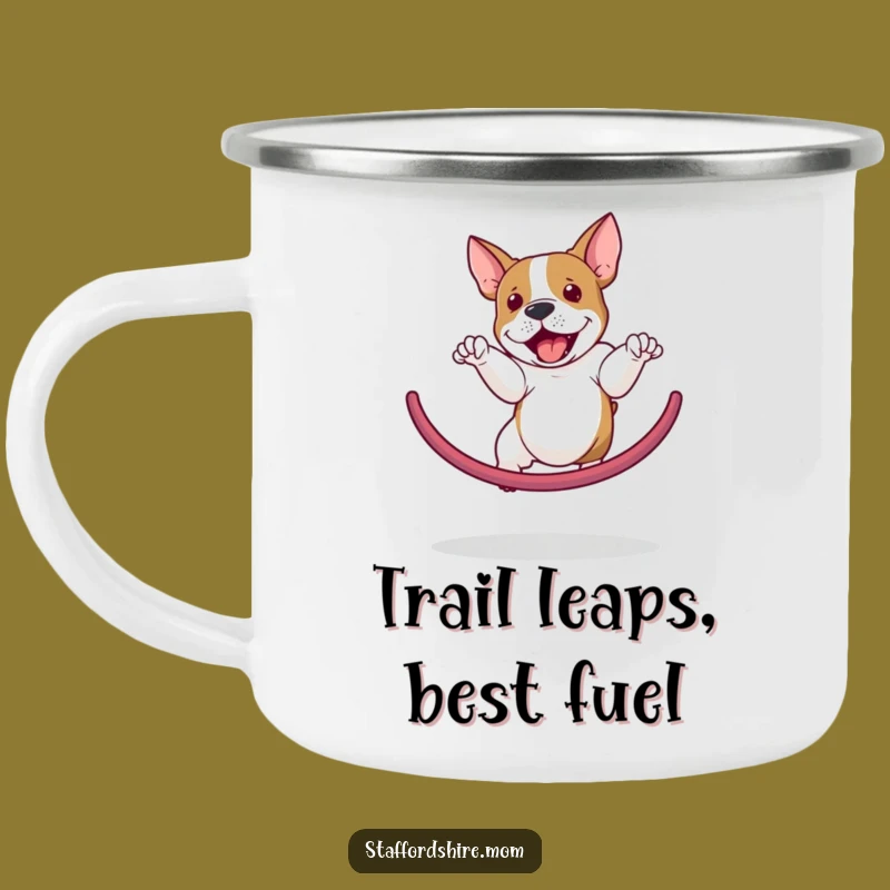 Adventure-Ready Staffordshire Bull Terrier Hoop Jump Camping Mug - Funny Gift