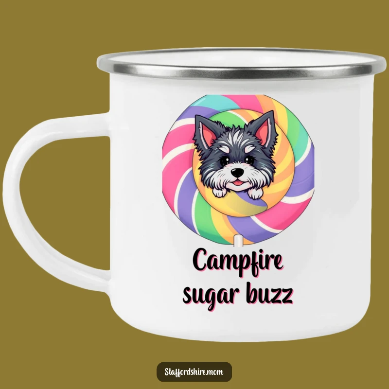 Funny Staffordshire Camping Mug - Peeking Lollipop Adventure, Sweet Outdoors!
