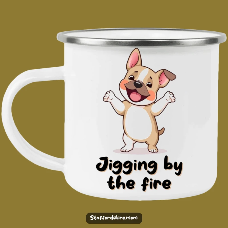 Funny Staffy Jig Camping Mug: Enjoy Outdoors with a Dancing Dog, Perfect Gift