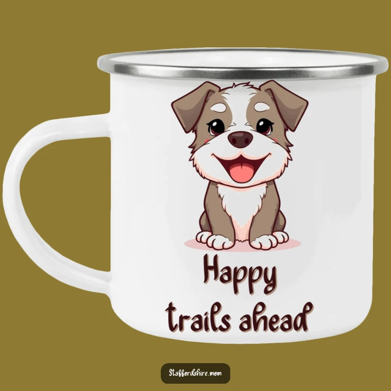 Funny Kawaii Staffordshire Dog Camping Mug: Happy Sips By the Campfire