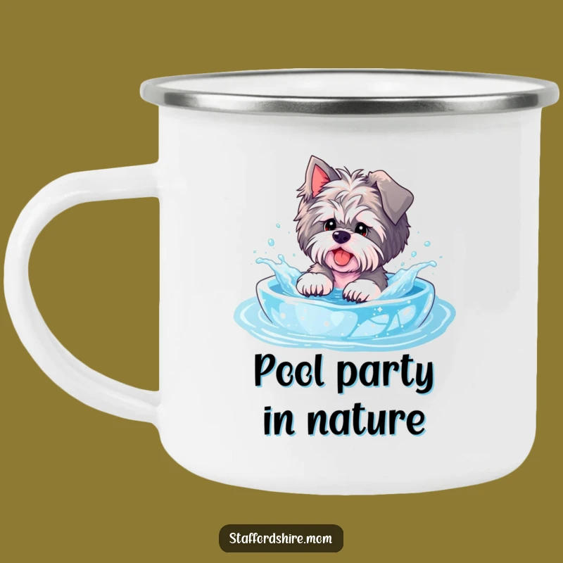 Funny Staffordshire Pool Camping Mug: Playful Splashes Outdoors