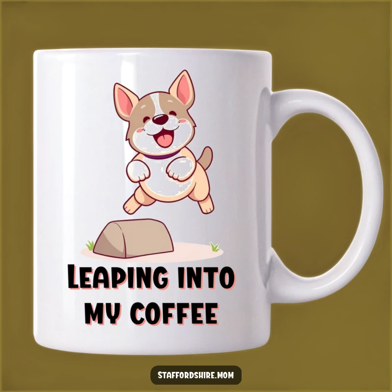 Funny Kawaii Staffordshire Dog Mug: High-Energy Leap for Your Perfect Coffee Gift