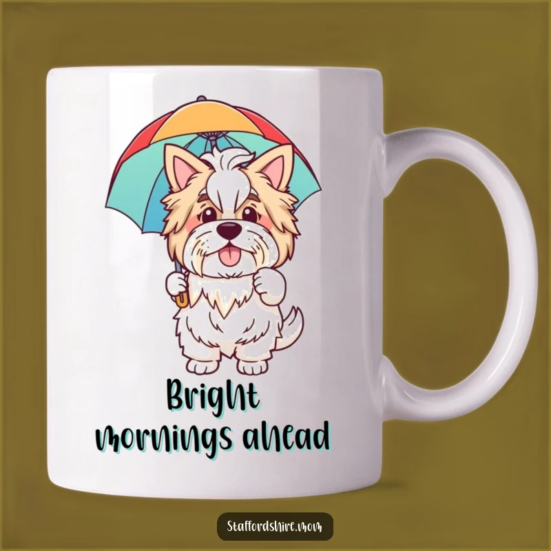 Funny Staffordshire Mug: Friendly Wave, Rainbow Umbrella, Cheerful Gift