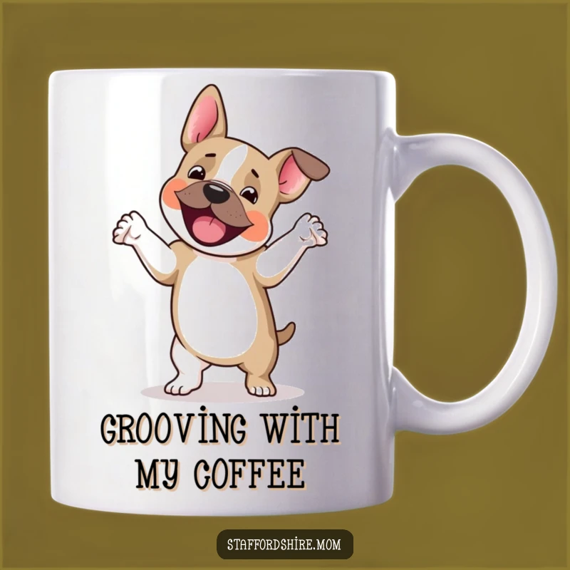 Funny Staffy Jig Mug: Staffordshire Terrier Dancing Joyfully, Perfect Humorous Gift