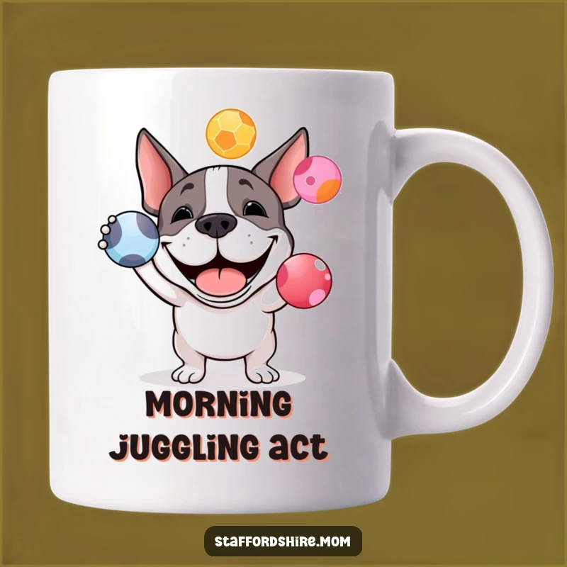 Funny Staffy Juggling Mug: Hilarious Staffordshire Bull Terrier Gift for Dog Lovers