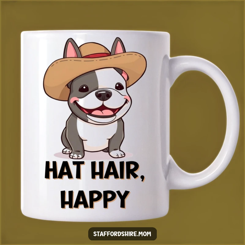 Funny Staffy Silly Hat Mug - Giggling Dog Lover Gift