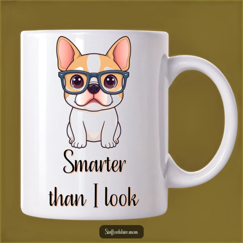 Funny Curious Staffy Mug: Big Glasses Terrier, Perfect Intellectual Humorous Gift
