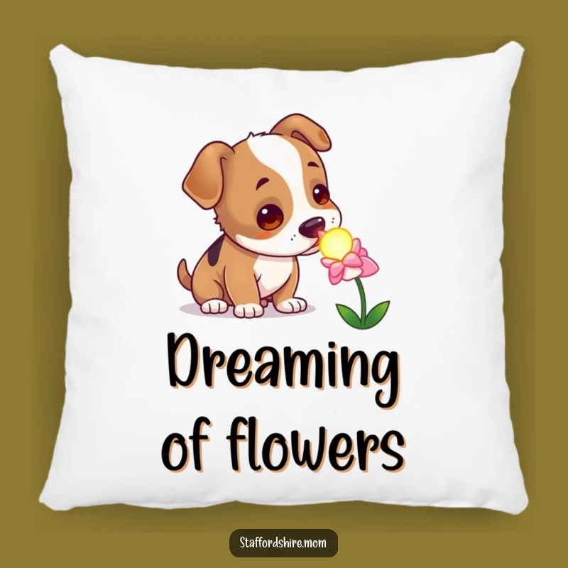 Funny Curious Staffy Pillow, Cozy Enchanted Dog Cushion, Whimsical Gift Decor