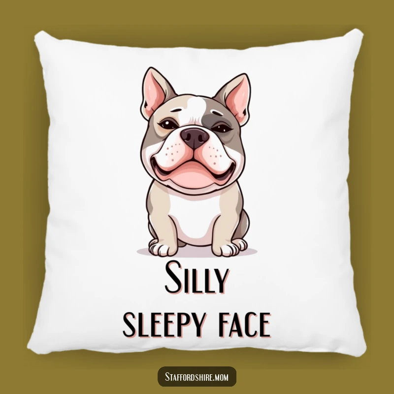 Funny Cross-Eyed Staffy Pillow: Cozy Comfort with Silly Staffordshire Bull Terrier Face
