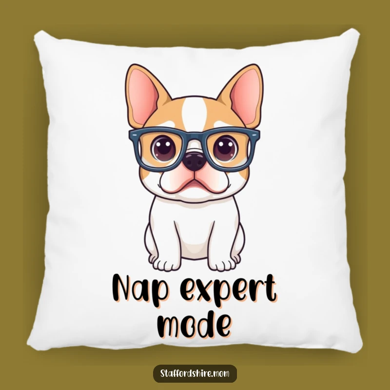 Funny Curious Staffy Pillow: Cozy Big Glasses Dog, Hilarious Comfort Gift