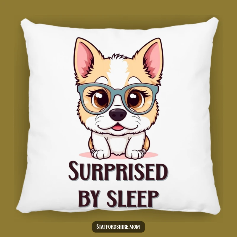 Funny Kawaii Staffy Glasses Pillow: Surprised Dog for Quirky Comfort!