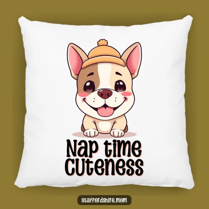 Cozy Funny Kawaii Staffy Pillow: Adorable Grinning Dog Accent, Perfect Gift