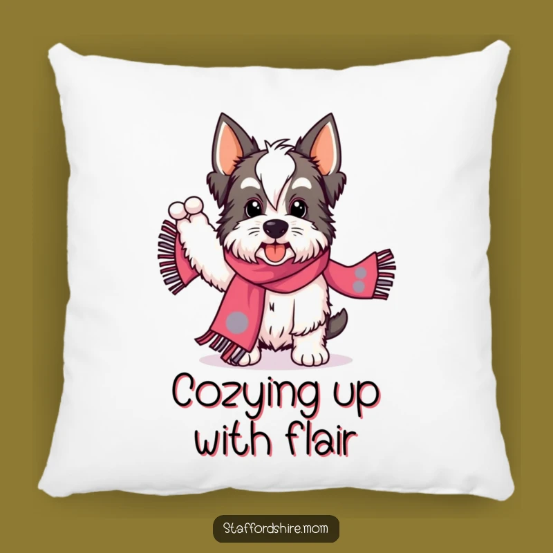 Soft Funny Staffordshire Scarf Wave Pillow - Cozy Energetic Dog Gift