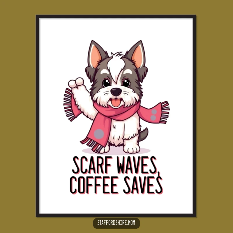 Digital Funny Staffordshire Scarf Wave Art - Instant Energetic Gift