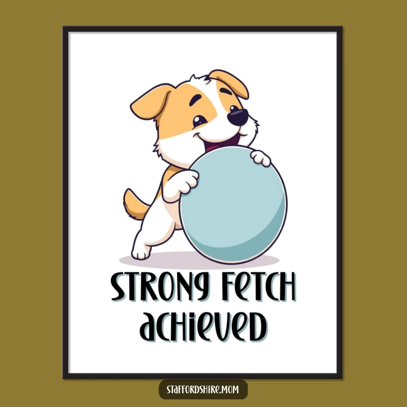 Funny Dog Digital Art: Strong Pup Fetching Toy, Instant Action