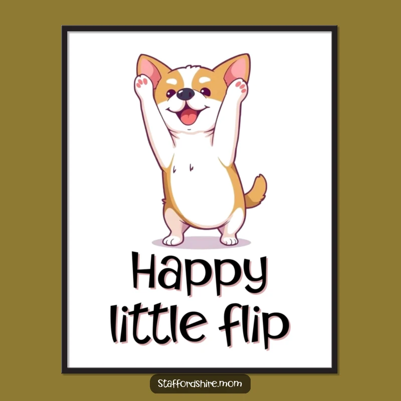 Funny Kawaii Staffy Digital Art - Playful Somesault Print
