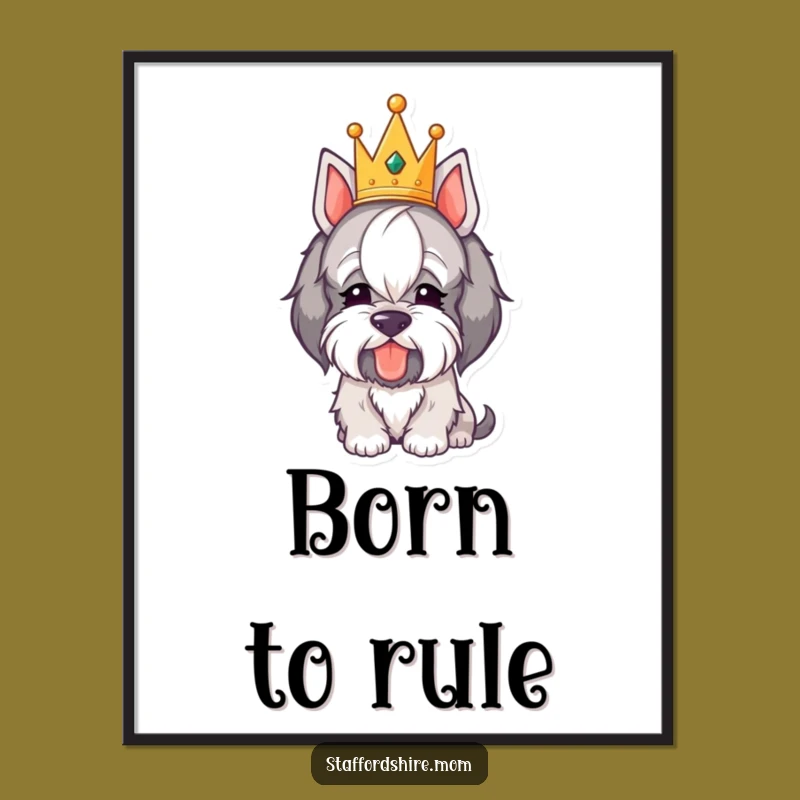 Funny Royal Staffordshire Digital Art - Crowned Dog Bowing, Regal Charm!