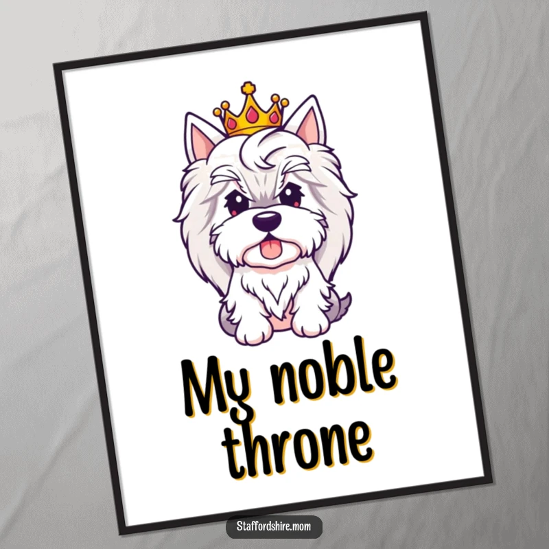 Funny Royal Staffy digital art print of a dog wearing a crown, adding regal charm and humor.