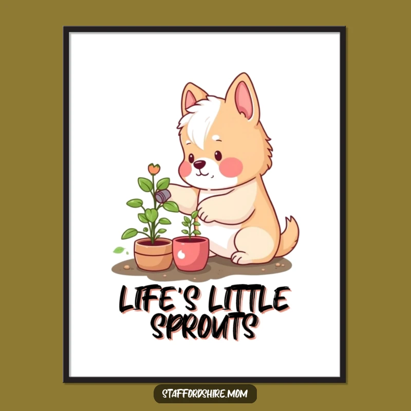 Funny Staffordshire Digital Art: Rosy Cheeks Watering Plant, Instant Download