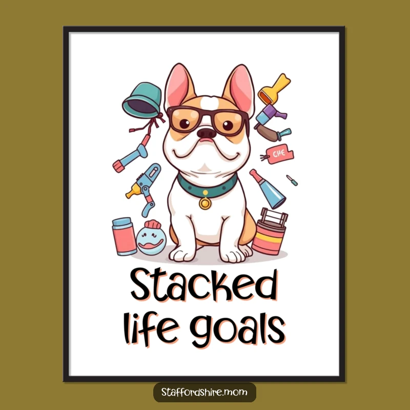 Funny Staffy Balance Digital Art: Instant Joyful Decor for Dog Lovers