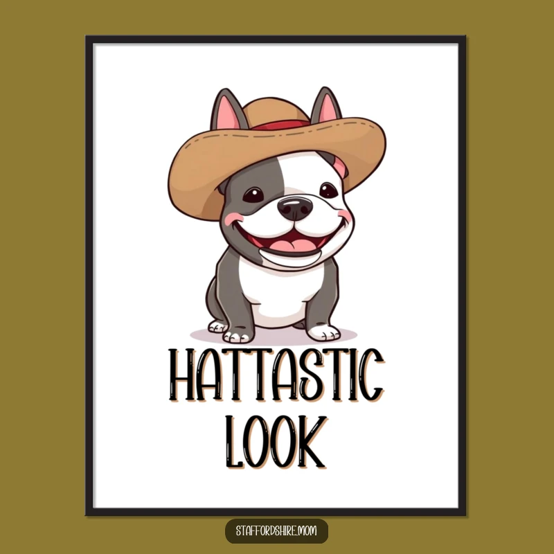 Funny Staffy Silly Hat Digital Art - Instant Giggling Download