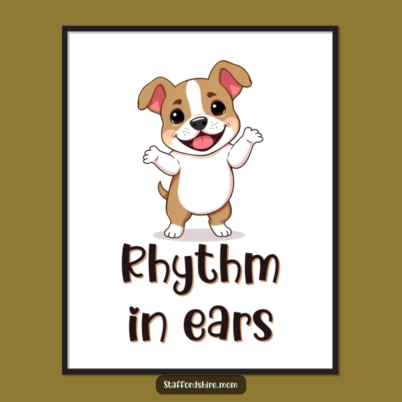 Funny Dog Dance Art Print - Staffordshire Bull Terrier Floppy Ear Decor Gift