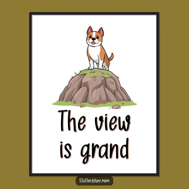 Funny Staffordshire Dog Digital Print: Brave Hilltop Art, Instant Funny Gift Download