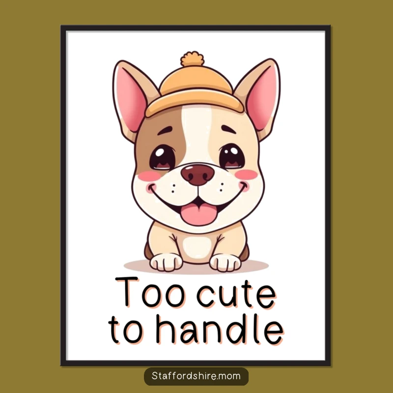Funny Kawaii Staffy Digital Art: Adorable Grinning Dog, Printable Gift