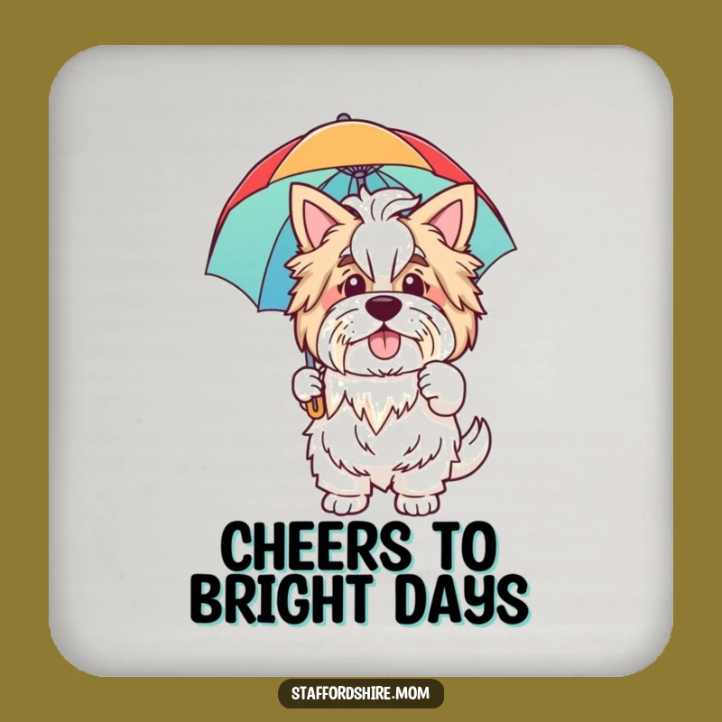 Funny Staffordshire Coaster: Wave Friendly, Rainbow Umbrella, Decor Gift