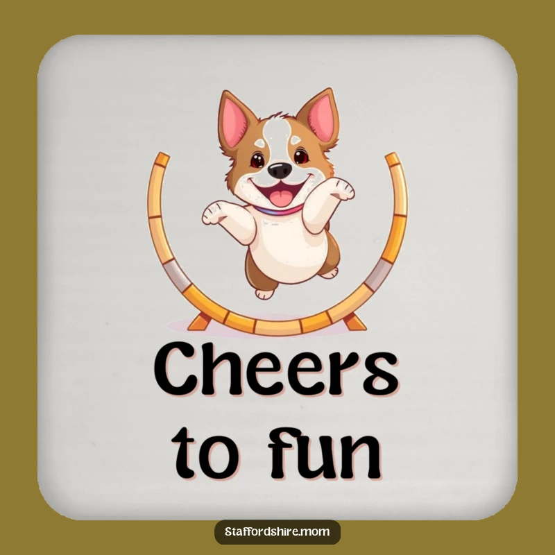 Funny Playful Staffy Coaster, Jumping Dog Saver, Energetic Gift Accessory
