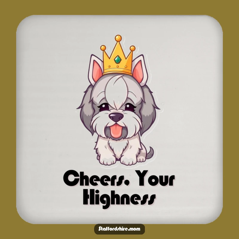 Funny Royal Staffordshire Coaster - Crowned Dog Bowing, Regal Surface Protection!