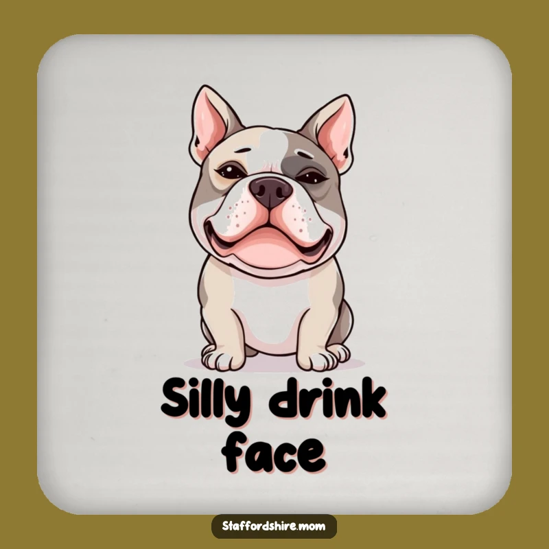 Funny Cross-Eyed Staffy Coaster: Protect Surfaces with Silly Staffordshire Bull Terrier Humor