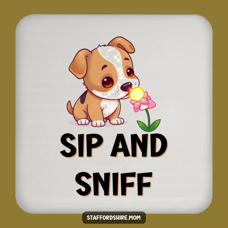 Funny Curious Staffy Coaster, Enchanted Dog Flower Saver, Whimsical Gift Accessory
