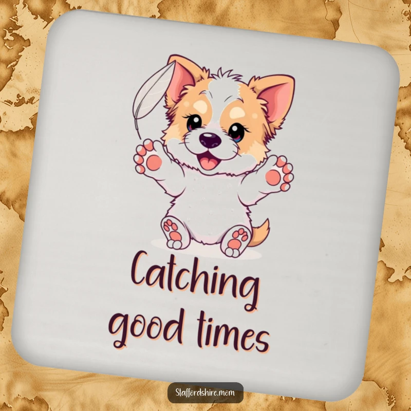 Funny Staffordshire Feather Coaster: Features a dog with paws outstretched catching a floating feather, adding serene protection to tables.
