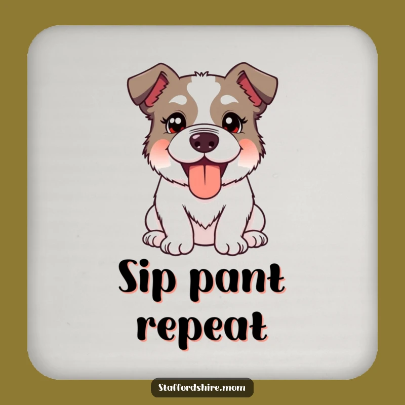 Funny Kawaii Staffordshire Dog Coaster: Protect Surfaces With a Silly Panting Smile