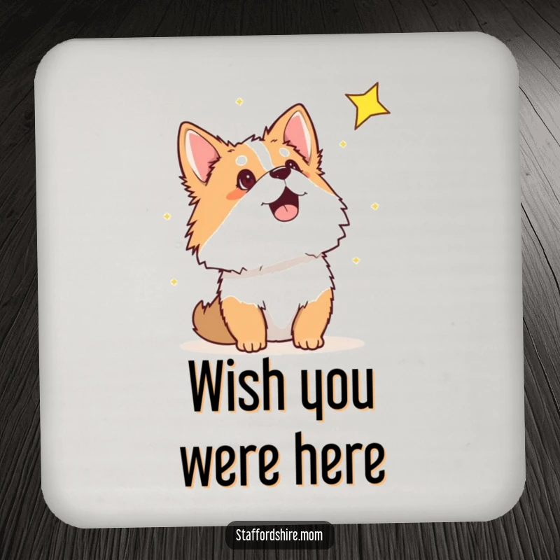 Funny Staffordshire drink coasters with a dog gazing at a shooting star, adding a touch of whimsical protection to surfaces.