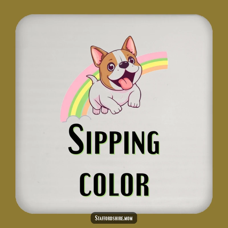 Funny Staffy Rainbow Slide Coaster - Protect Surfaces Dog Gift