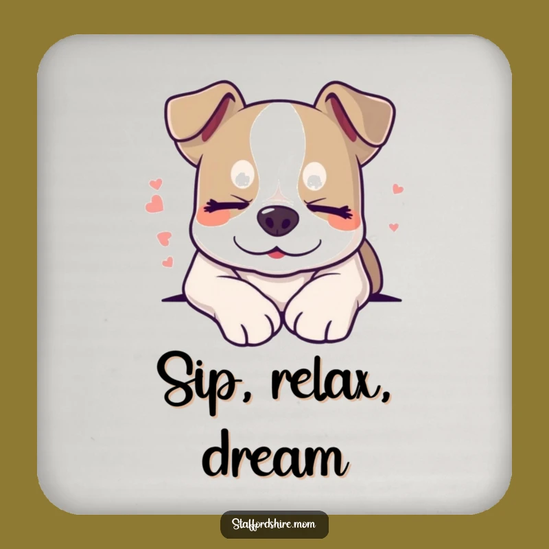 Funny Sleepy Staffy Coaster, Dreaming Dog Saver, Peaceful Gift Accessory