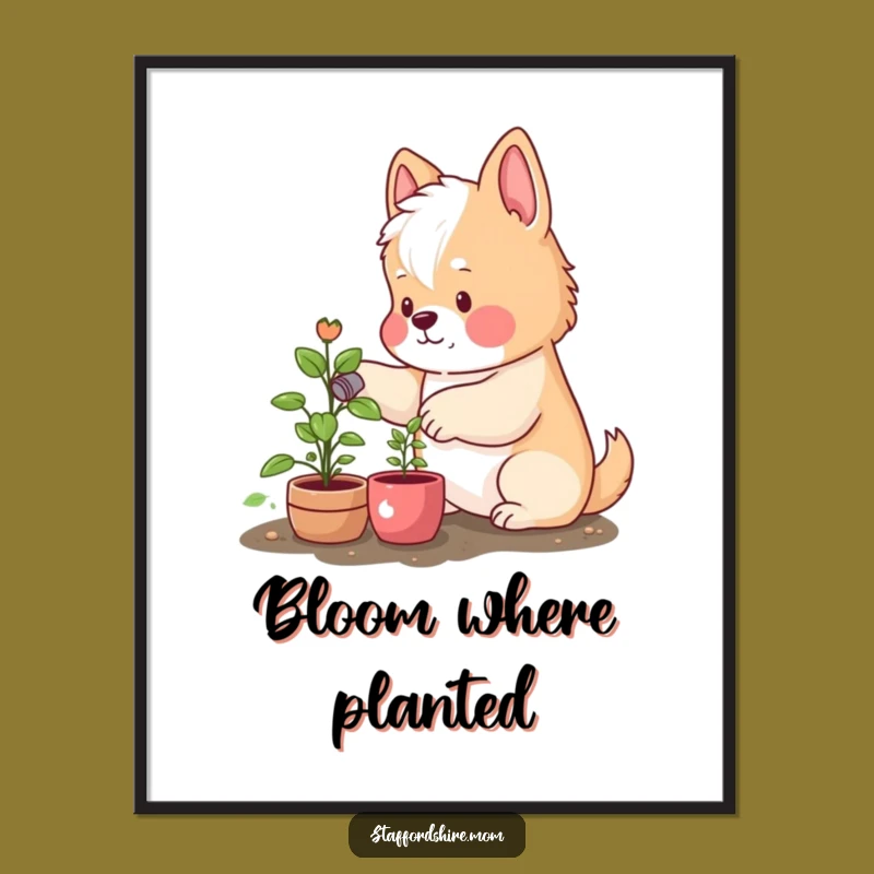 Funny Staffordshire Poster: Rosy Cheeks Watering Plant, Garden Art Gift