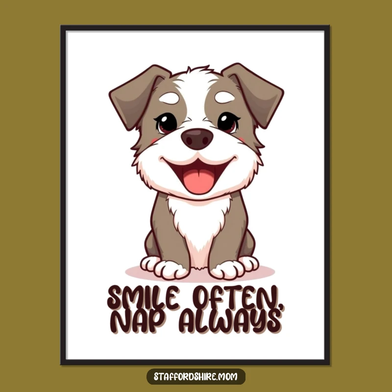Funny Kawaii Staffordshire Dog Poster: Brighten Your Walls With a Happy Smile!