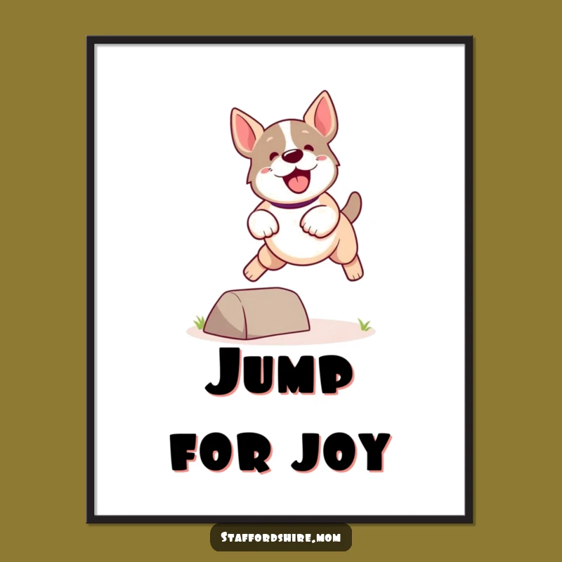 Funny Kawaii Staffordshire Dog Poster: Decorate With Dynamic Leaps and Fun!