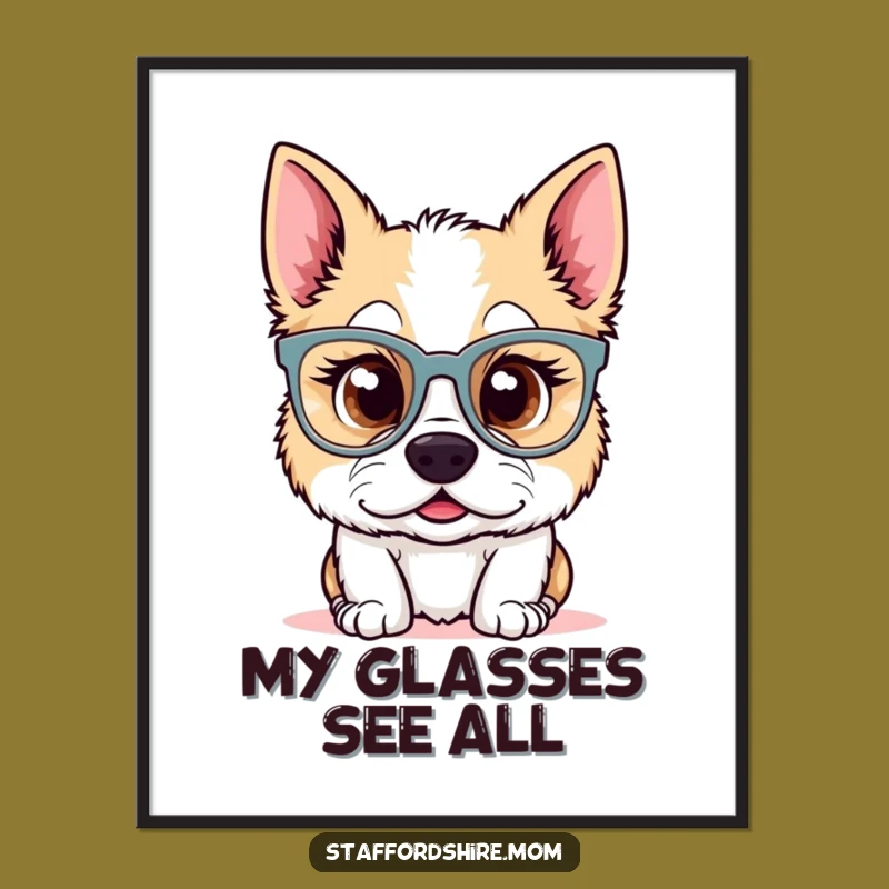 Funny Kawaii Staffy Glasses Poster: Surprised Dog for Quirky Decor!