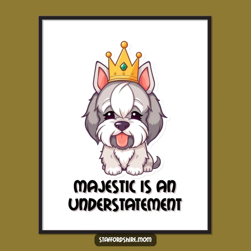 Funny Royal Staffordshire Poster - Crowned Dog Bowing, Regal Wall Art!