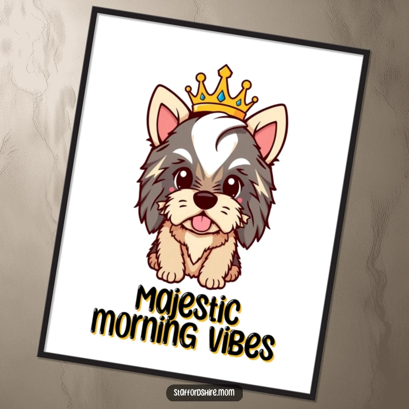 Funny Staffy royal poster featuring a proud dog wearing a crown, embodying majesty and pride.