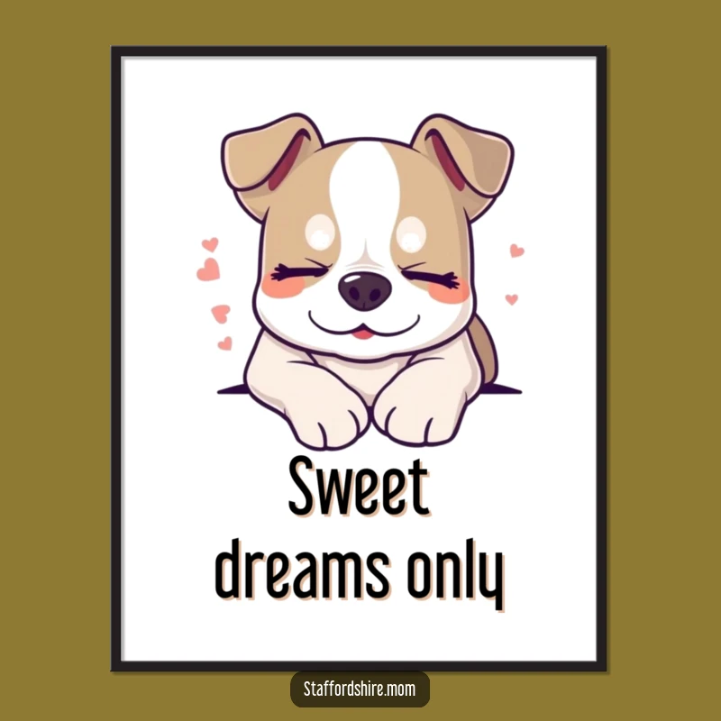 Funny Sleepy Staffy Poster, Dreaming Dog Art, Peaceful Pet Lover Gift