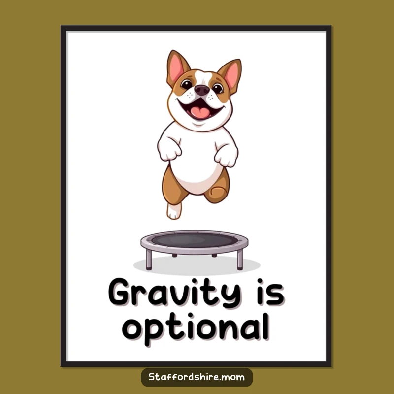 Funny Staffy Trampoline Poster - Vibrant Wall Art for Dog Lovers